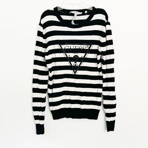 guess // eloise striped black and white embroidered triangle sweater M